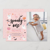 Invitation Photo de 1er anniversaire de fantôme mignon Hallow (Devant / Derrière)