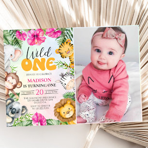 Invitation Photo de 1er anniversaire de fille Safari Wild One