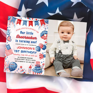 Invitation Photo de 1er anniversaire du 4 juillet Little Fire