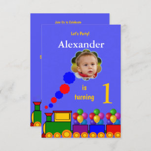 Invitation photo de 1er anniversaire en train et e