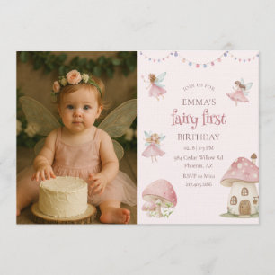 Invitation Photo de 1er anniversaire enchanté et magique de f