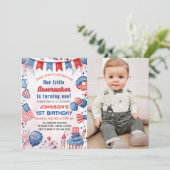 Invitation Photo de 1er anniversaire Little Firecracker 4 jui (Debout devant)