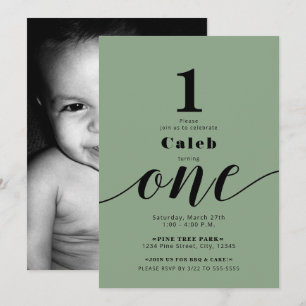 Invitation Photo de 1er anniversaire ONE Couleur minimale pou
