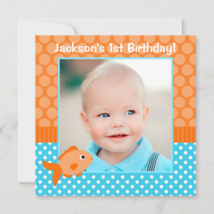 Invitation Photo de 1er anniversaire Poisson Rouge Polka Dot