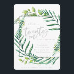 Invitation photo de 21e anniversaire du feuillage<br><div class="desc">Invitation photographique de 21e anniversaire de feuillage botanique,  avec sur tendance des botaniques aquarelles. Partie d'une collection.</div>