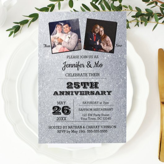 Invitation Photo de 25e anniversaire de mariage avec paillett
