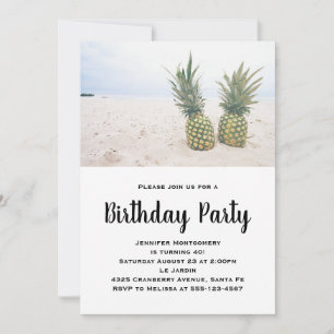 Invitation Photo de 2 ananas sur une plage Anniversaire