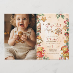 Invitation Photo de 2e anniversaire au pain d'épices de Noël