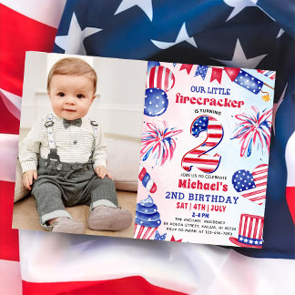 Invitation Photo de 2e anniversaire de Little Firecracker du 