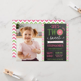 Invitation Photo de 2e anniversaire Pink & Green Two Sweet Me