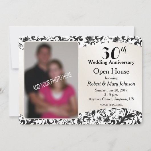 Invitation Photo de 30e anniversaire de mariage Black Swirl & (Devant)