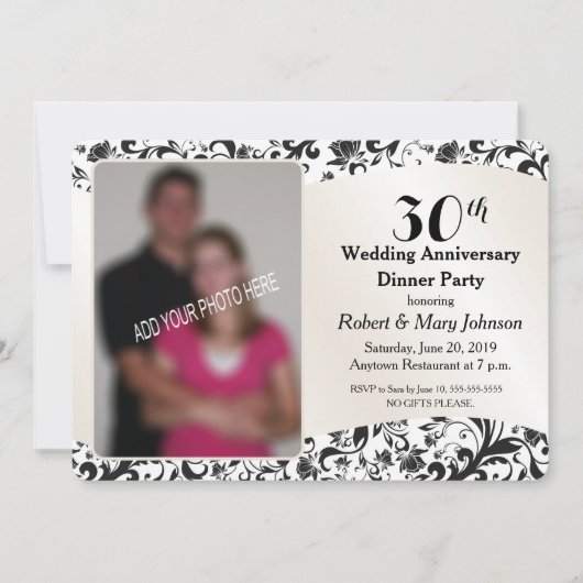 Invitation Photo de 30e anniversaire de mariage Black Swirl & (Devant)