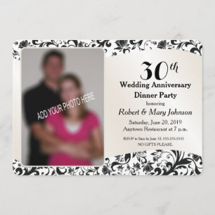 Invitation Photo de 30e anniversaire de mariage Black Swirl &