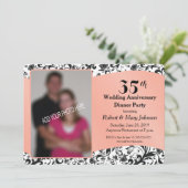 Invitation Photo de 35e anniversaire de mariage Black Swirl & (Debout devant)