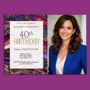 Invitation Photo de 40e anniversaire Strata de bijoux en or v
