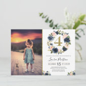 Invitation Photo de 4e anniversaire de la Marine bleu et rose (Debout devant)