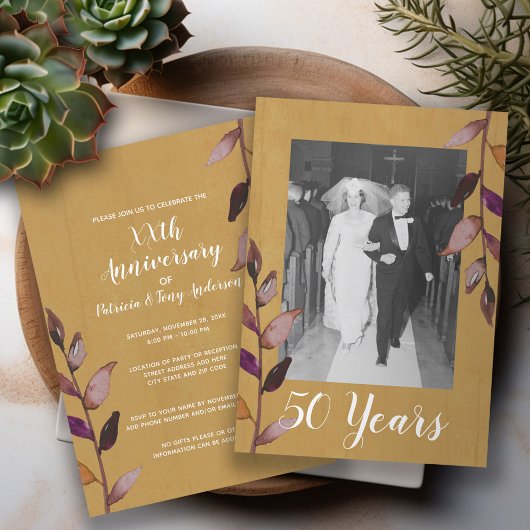 Invitation Photo de 50e anniversaire de mariage - Aubergine d