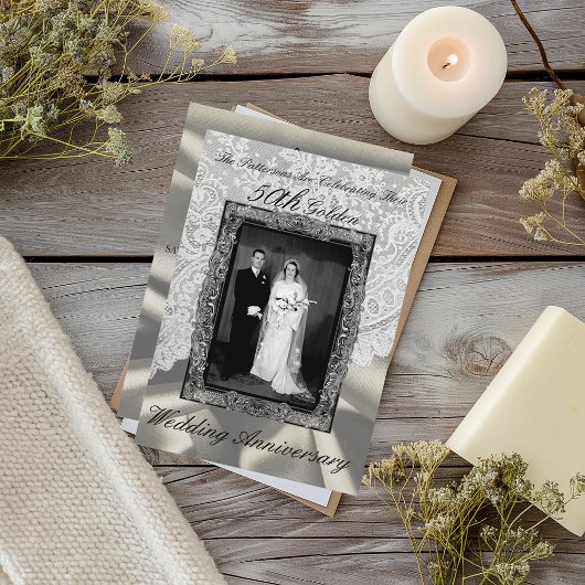 Invitation Photo de 50e anniversaire de mariage doré moderne