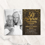 Invitation Photo de 50e anniversaire Rustique Bois Or Surpris<br><div class="desc">Invitation de 50e anniversaire de mariage surprise rustique avec photo. Design élégant avec motif de bois rustique et or scintillant faux. Caractéristiques typographie police de caractères script et confettis. Parfait pour une célébration d'anniversaire de cinquante ans dorée élégante. Personnalisez avec vos propres détails. Messagez-moi si vous avez besoin d'une année...</div>