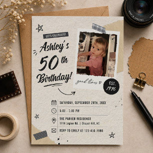 Invitation Photo de 50e anniversaire vintage rétro