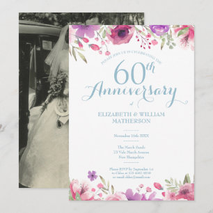 Invitation Photo de 60e anniversaire de mariage à l'aquarelle