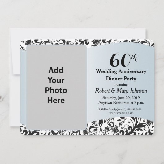 Invitation Photo de 60e anniversaire de mariage Black Swirl & (Devant)