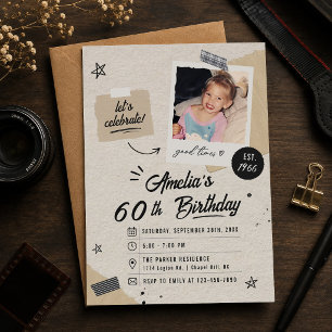 Invitation Photo de 60e anniversaire vintage rétro