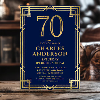 Invitation Photo de 70e anniversaire bleu marine or