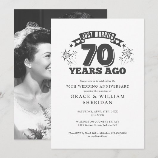 Invitation Photo de 70e anniversaire de mariage (Devant / Derrière)