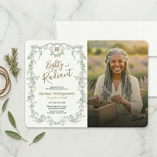 Invitation Photo de 80e anniversaire de naissance Garden Sage