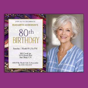 Invitation Photo de 80e anniversaire Strata en or et bijou vi