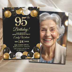 Invitation Photo de 95e anniversaire avec paillettes noir élé