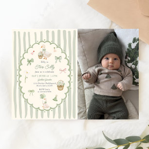 Invitation Photo de anniversaire drôle avec deux rayures vert
