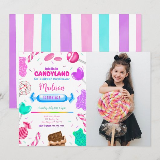 Invitation photo de anniversaire modifiable Candy  (Devant / Derrière)