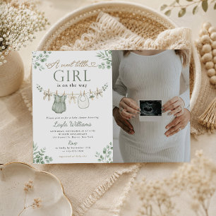 Invitation Photo de Baby Shower Bohème Neutre Fille sur un Fi