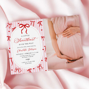 Invitation Photo de Baby Shower Coquette Rose Rouge Saint-Val