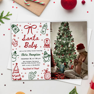 Invitation Photo de Baby Shower de Noël dessiné à la main en