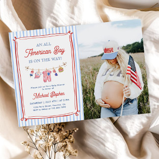 Invitation Photo de Baby Shower du 4 juillet pour un garçon t
