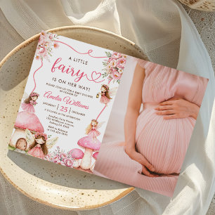 Invitation Photo de Baby Shower Fille Fée Florale Rose