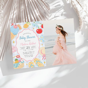 Invitation Photo de Baby Shower Fille Pastel Doodle Plage Côt