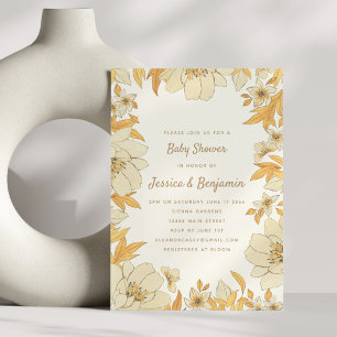 Invitation Photo de Baby Shower Floral Moderne Neutre et Douc