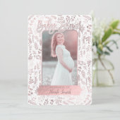 Invitation Photo de Baby Shower Moderne avec Feuille de Rose (Debout devant)