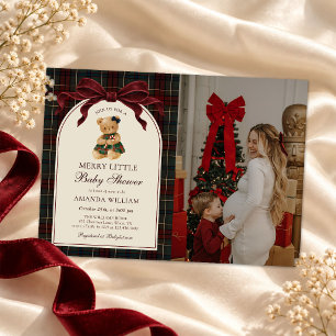 Invitation Photo de Baby Shower Noël Ourson à l'arc vintage