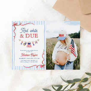 Invitation Photo de Baby Shower Rouge, Blanc et Bébé Attendu