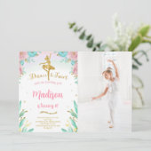 Invitation photo de ballerine en or et vert (Debout devant)