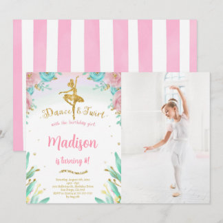 Invitation photo de ballerine en or et vert