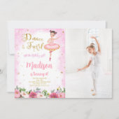 Invitation photo de ballerine or et rose  (Devant)