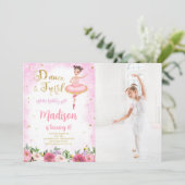 Invitation photo de ballerine or et rose  (Debout devant)