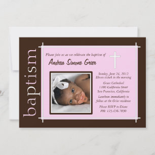 Invitation photo de baptême chic [rose]