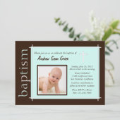 Invitation photo de baptême chic [turquoise] (Debout devant)